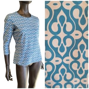 47B. J. McLaughlin Blue & White 3/4 Sleeve Stretchy Top - Size Small